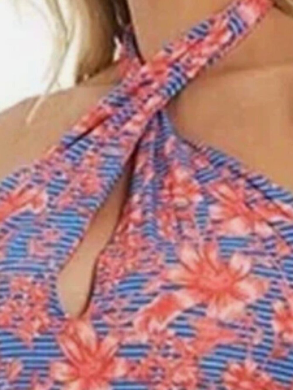 Belle Badgley Mischka "Delilah" Tropical Floral Cross-Over Halter Dress - Picture 2 of 11